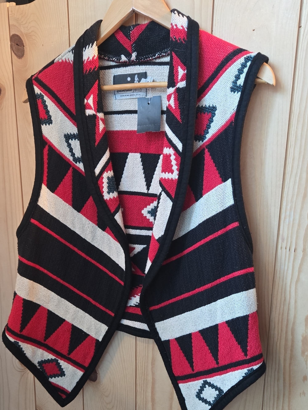 Silverado Black, Red & Cream Geometric Shawl Vest